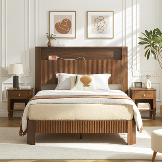 Sunvega Queen Size Bed Frame with Storage Headboard and Built-in Charging Station