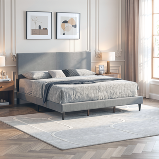 Sunvega White Faux Leather Upholstered Queen Bed with Adjustable Headboard