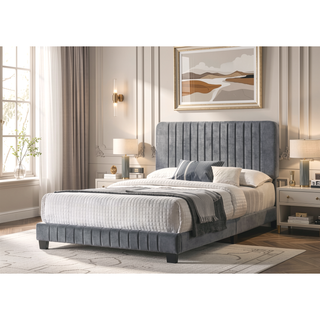 Sunvega Full Bed with Chic Tufted Headboard and Vibrant Blue Hue in One Box