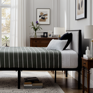 Sunvega King Bed Frame with Upholstered Headboard and Metal Platform Base