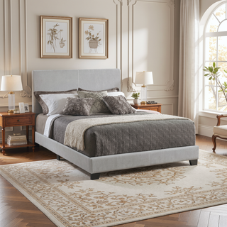 Sunvega Warwick Grey Upholstered Eastern King Panel Bed with Classic Headboard