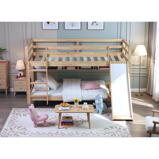 Sunvega Grey Twin Low Loft Bed with Slide, Ladder, and Safety Guardrails