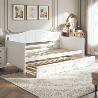 Sunvega Twin Wooden Daybed with Trundle Sofa Bed for Bedroom Living Room Gray