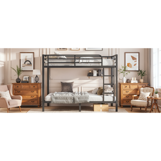 Sunvega Metal Full over Full Bunk Bed for Teens and Adults with Noise Reduction and Storage