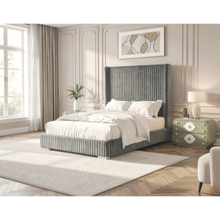 Sunvega Contemporary White Fur Chenille Fabric Mattress Ready Queen Size Bed