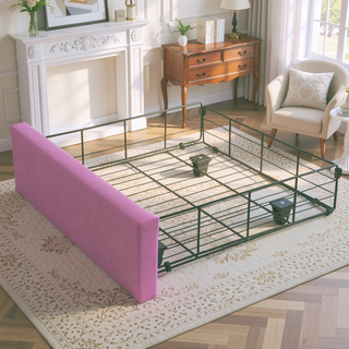 Sunvega Full Size Pink and White Upholstered Princess Bed with Crown Headboard