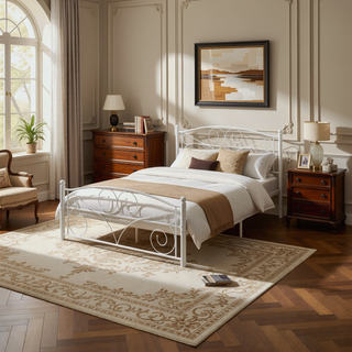Sunvega Unique Flower Sturdy System Metal Bed Frame with Headboard and Footboard