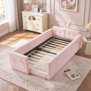 Sunvega Twin Size Upholstered Platform Bed with Cute Rabbit Ear Shaped Headboard