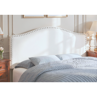 Sunvega Upholstered White Leather Look Headboard with Chrome Nailhead Trim for Full Size Bed