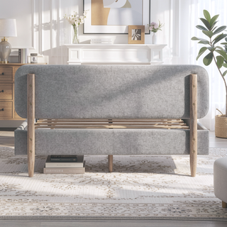 Sunvega Low Profile Upholstered Queen Platform Bed with Headboard Light Grey