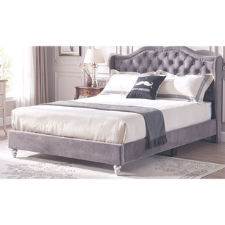 Sunvega Upholstered Queen Bed in Soft Gray Fabric with Sturdy Frame