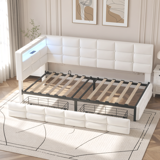 Sunvega Twin Size Upholstered Daybed with LED Lights Charging Station and Storage