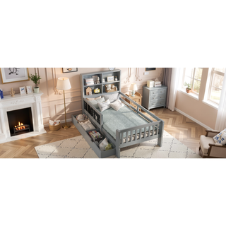 Sunvega Twin Solid Wood Platform Bed with Chalkboard Headboard and Storage Drawers