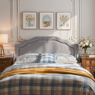 Sunvega Upholstered Queen Size Headboard with Durable Metal Legs and Nailhead Trim