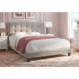 Sunvega Upholstered Queen Size Bed Frame with Tufted Headboard in Grey Linen Look