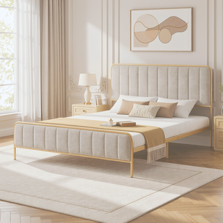 Sunvega Upholstered Queen Bed Frame with Tufted Headboard and Soft Fabric