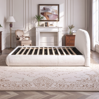 Sunvega Almond White King Upholstered Platform Bed with Arch Puffy Headboard