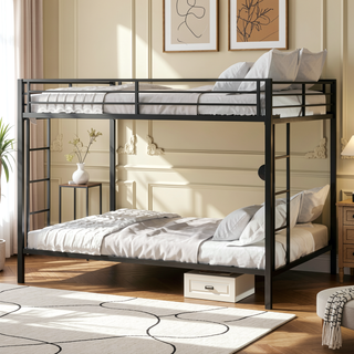 Sunvega Multi-Functional Square Tube Iron Bunk Bed with Full-Size Upper and Lower Beds