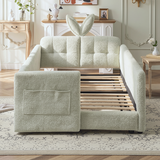 Sunvega Twin Size Upholstered Platform Bed with Cute Rabbit Ear Shaped Headboard