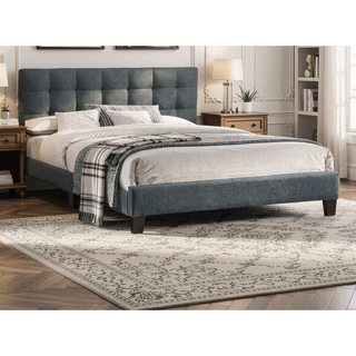 Sunvega Modern Light Gray Upholstered Tufted Headboard California King Platform Bed