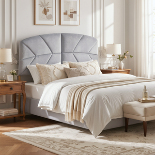 Sunvega Gold Frame and Grey Velvet Upholstered Queen Headboard with Tufting