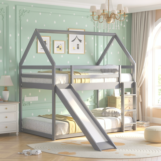 Sunvega Twin Size House Bunk Bed with Slide and Ladder for Kids Room