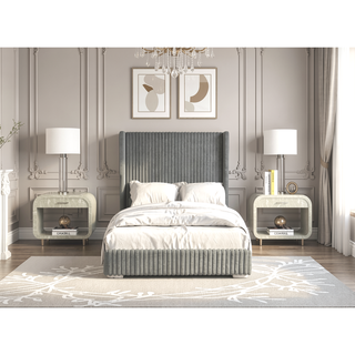 Sunvega Contemporary White Fur Chenille Fabric Mattress Ready Queen Size Bed