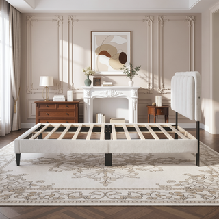 Sunvega Cream Petal Headboard Bed Frame with Atmosphere Light for Bedroom