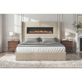 Sunvega King Size Upholstered Wooden Bed with Bluetooth Speakers and USB Ports
