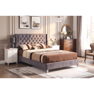 Sunvega Chic Gray Queen Upholstered Bed with Padded Headboard and Sturdy Frame