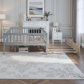 Sunvega Natural Twin Size Wood Daybed with Trundle and Fence Guardrails