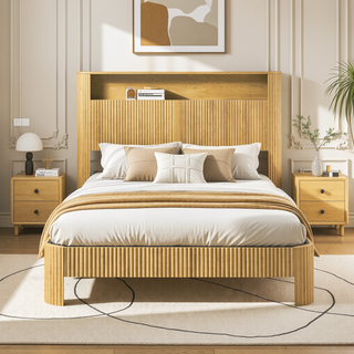 Sunvega Queen Size Bed Frame with Storage Headboard and Built-in Charging Station