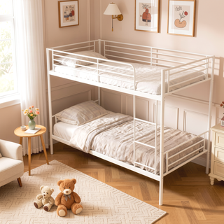 Sunvega Twin Over Twin Metal Bunk Bed with Ladder and Guardrail, Splits into Two Separate Beds