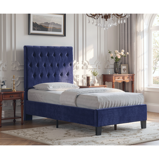 Sunvega Blue Twin Upholstered Bed with Transitional Navy Style for Bedroom