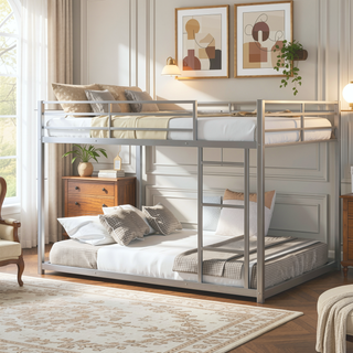 Sunvega Full over Full Metal Bunk Bed with Ladder and Guardrail for Bedroom
