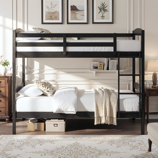 Sunvega Twin over Twin Bunk Bed with Guard Rails in Black Finish