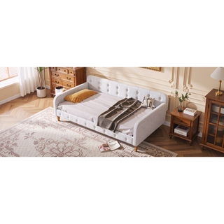 Sunvega Modern Upholstered Daybed with Solid Wood Frame and Linen Fabric