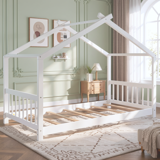 Sunvega Natural Wood Full Size House Platform Bed with Two Storage Drawers