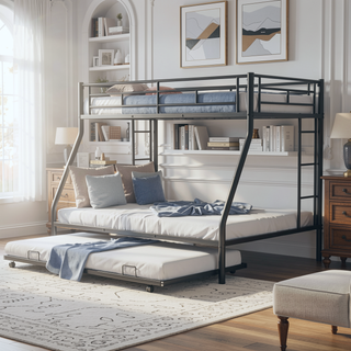 Sunvega Twin over Full Bunk Bed with Twin Trundle and Two Ladders