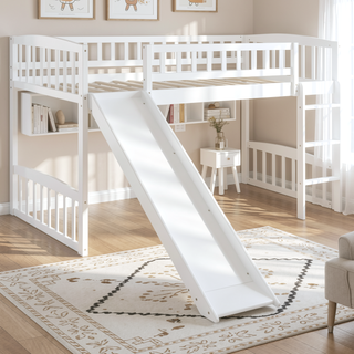Sunvega Twin Size Loft Bed with Slide and Ladder for Kids Bedroom in Gray