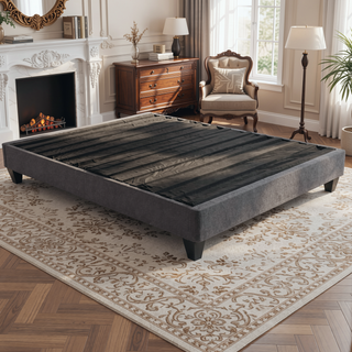Sunvega Contemporary Dark Grey Upholstered King Size Platform Bed Base