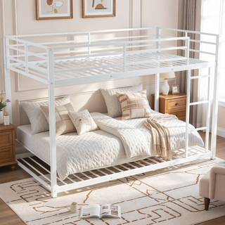 Sunvega Full over Full Metal Bunk Bed with Ladder and Guardrail for Bedroom