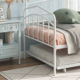 Sunvega Elegant White Twin Daybed with Trundle and Durable Metal Frame