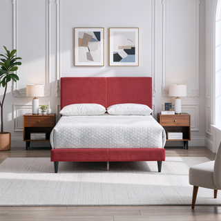 Sunvega White Faux Leather Upholstered Queen Bed with Adjustable Headboard