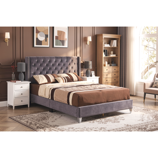 Sunvega Gray Full Upholstered Bed with Durable Construction and Cozy Headboard