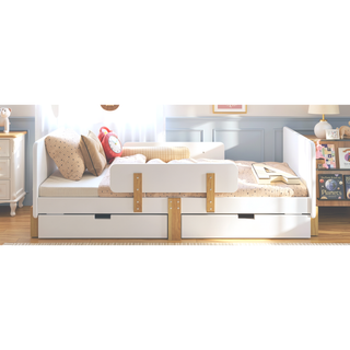 Sunvega Twin Size Solid Wood Platform Bed with Storage Drawers and Guardrail