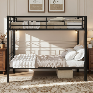 Sunvega Sturdy Metal Twin over Twin Bunk Bed with Safety Guardrail and Noise Reduced