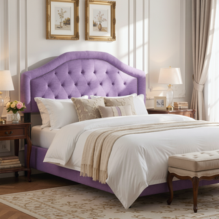 Sunvega Queen Size Upholstered Headboard with Tufted Diamond Stitch and Nailhead Trim