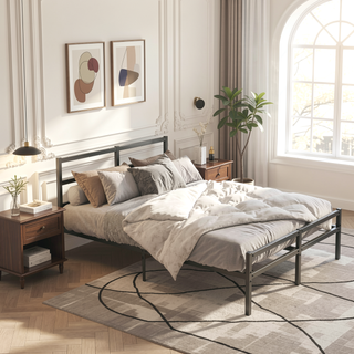 Sunvega Metal Platform Bed Frame with Headboard for Modern Bedroom No Box Spring