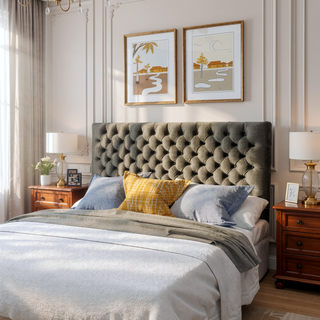 Sunvega Modern Button Tufted Upholstered Queen Size Bed Headboard with Adjustable Legs